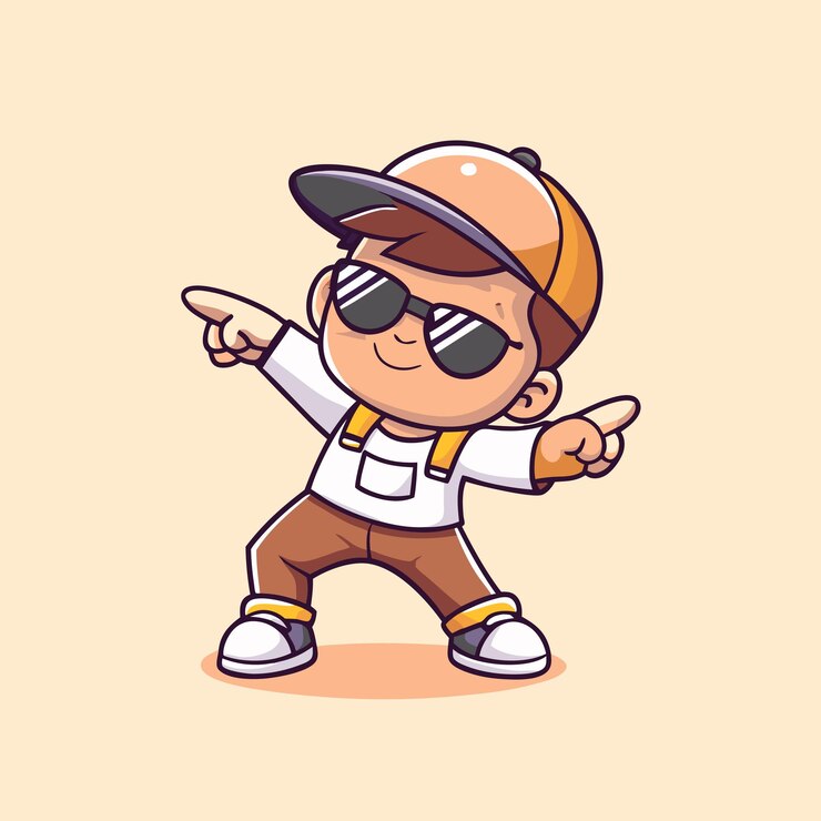 Vector el niño guapo y guapo posando dabbing ilustración de icono vectorial de dibujos animados