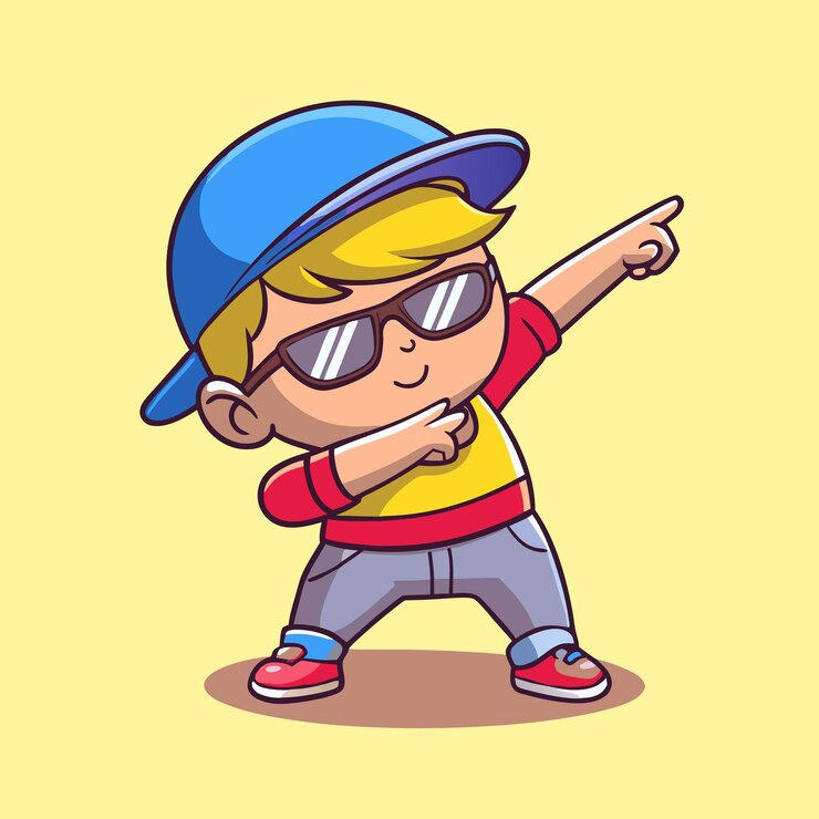 Vector el niño guapo y guapo posando dabbing ilustración de icono vectorial de dibujos animados