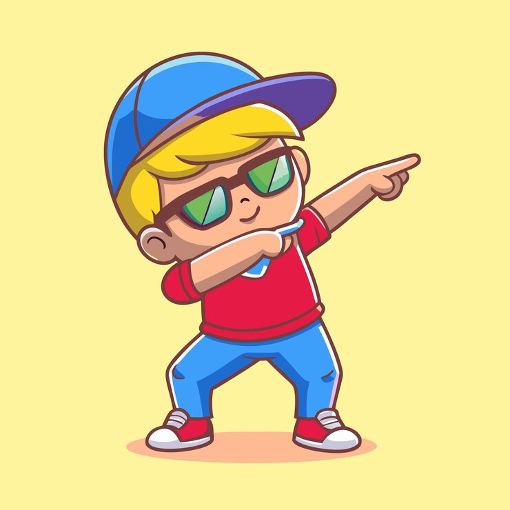 Vector el niño guapo y guapo posando dabbing ilustración de icono vectorial de dibujos animados