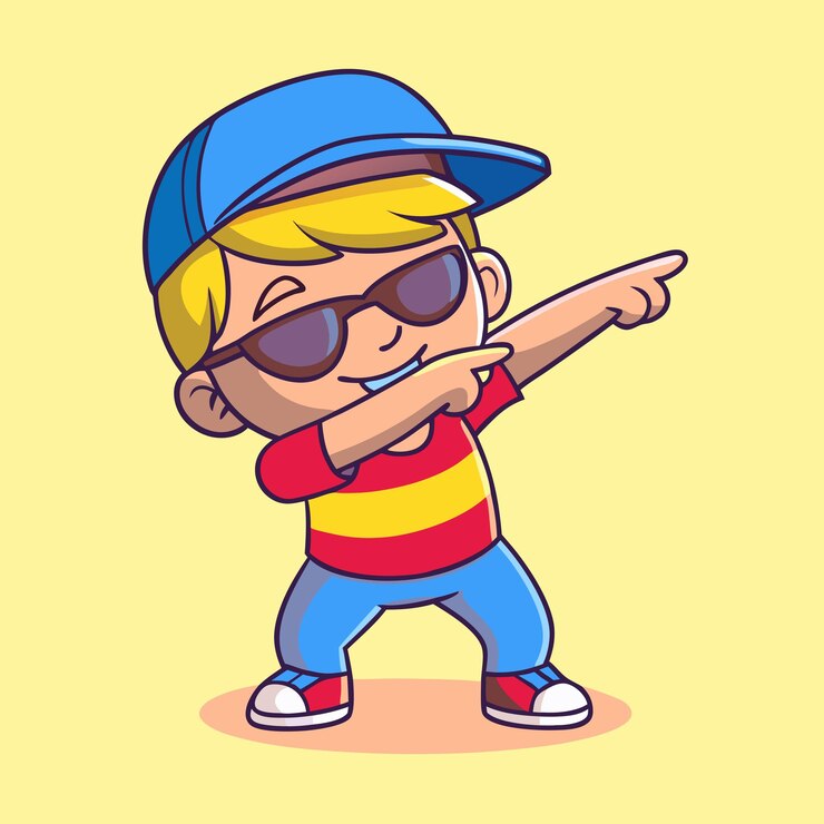 Vector el niño guapo y guapo posando dabbing ilustración de icono vectorial de dibujos animados