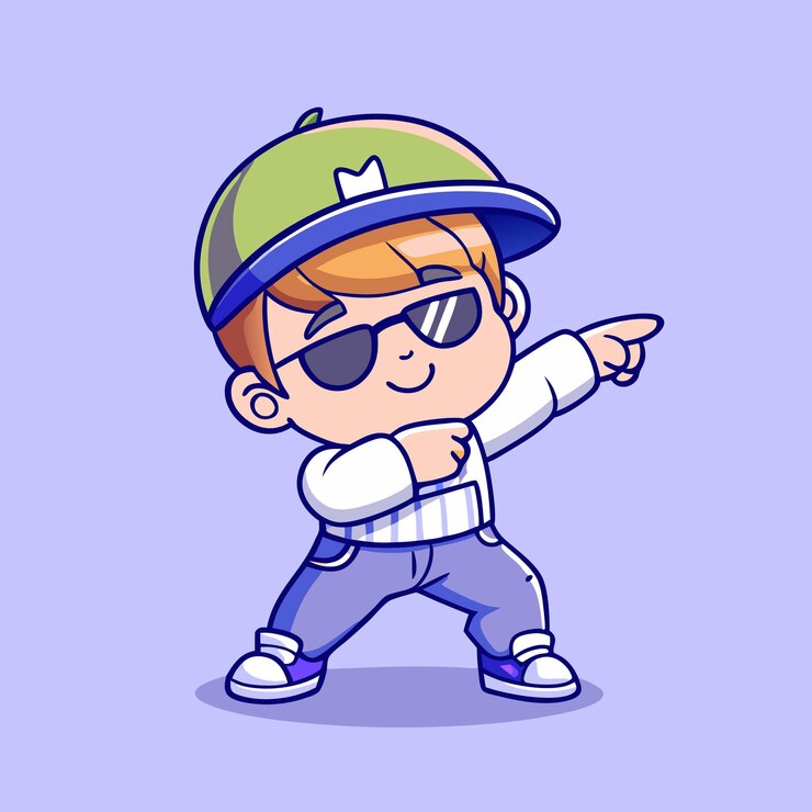 Vector el niño guapo y guapo posando dabbing ilustración de icono vectorial de dibujos animados