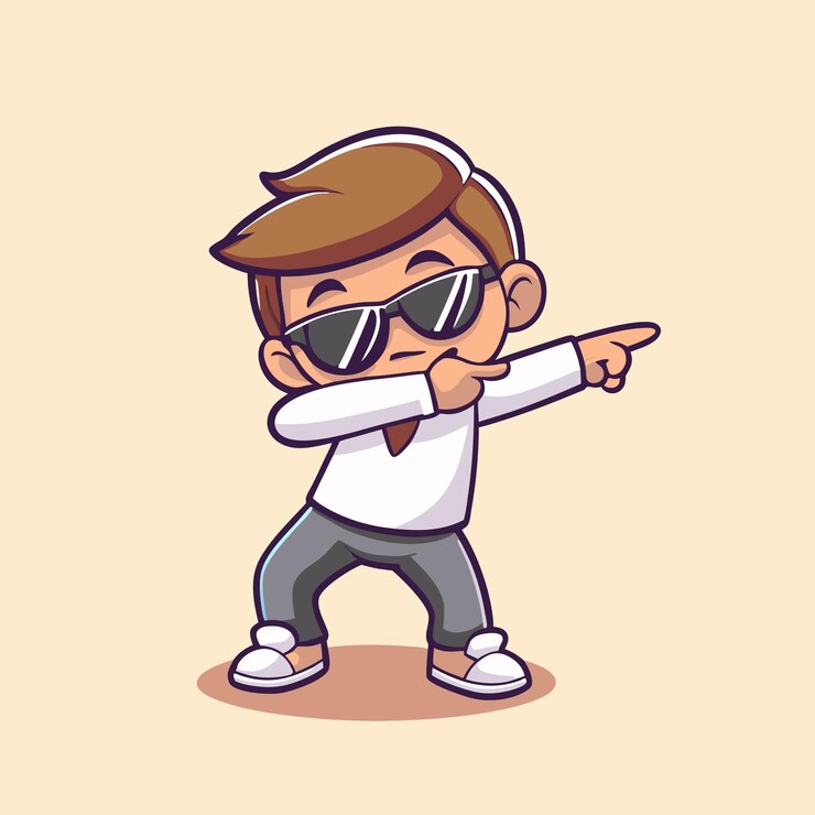 Vector el niño guapo y guapo posando dabbing ilustración de icono vectorial de dibujos animados