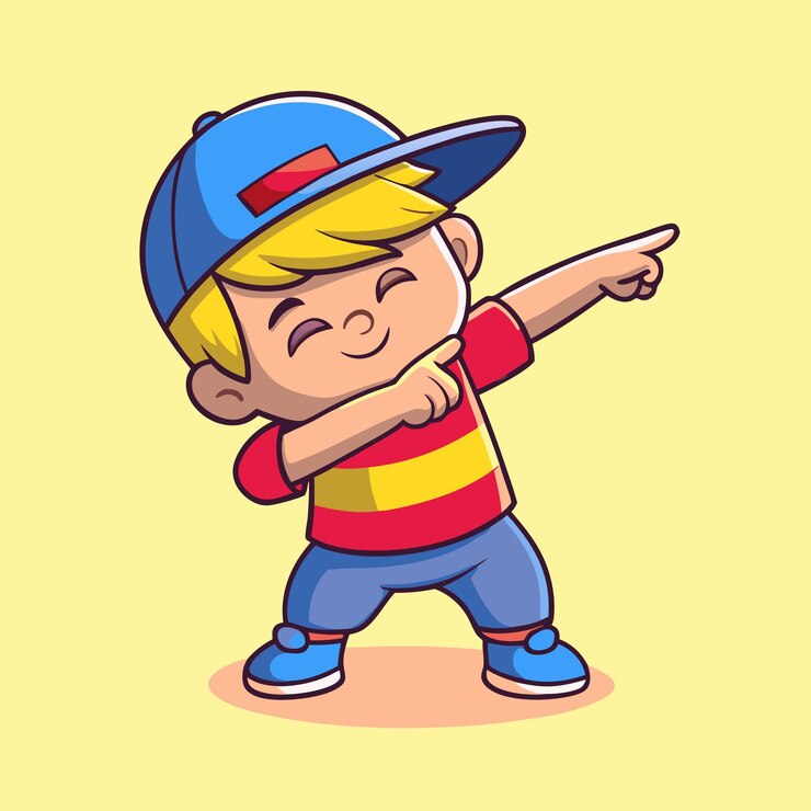 Vector el niño guapo y guapo posando dabbing ilustración de icono vectorial de dibujos animados