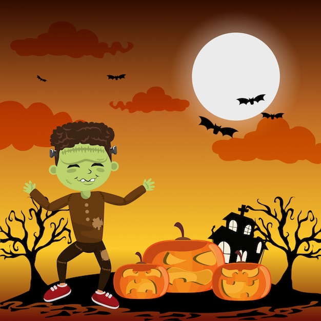 Vector niño y halloween