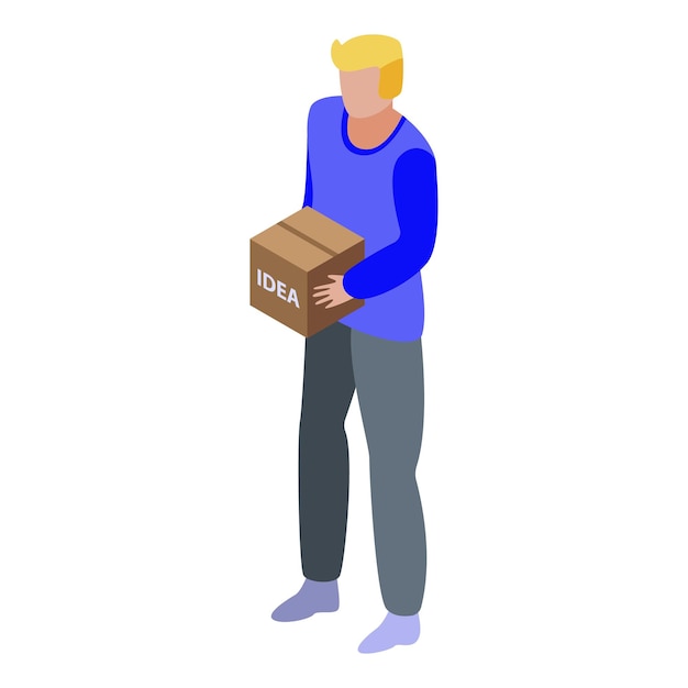 Niño con icono de idea de caja Isométrico de niño con icono de vector de idea de caja para diseño web aislado sobre fondo blanco