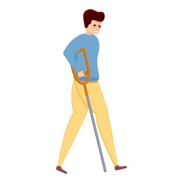 Niño con icono de muletas médicas Caricatura de niño con muletas médicas icono vectorial para diseño web aislado sobre fondo blanco