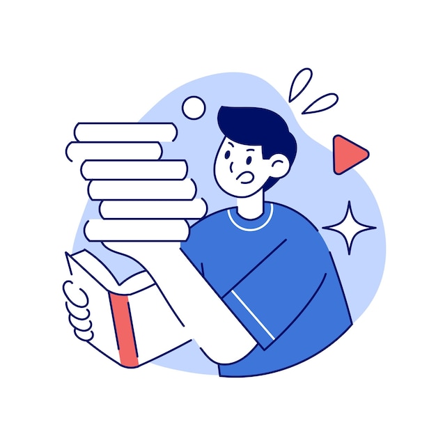 Niño con ilustración de vector de estudio de actividad de libro