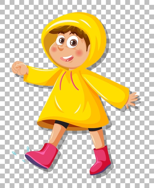 Un niño con impermeable amarillo en el fondo de la cuadrícula