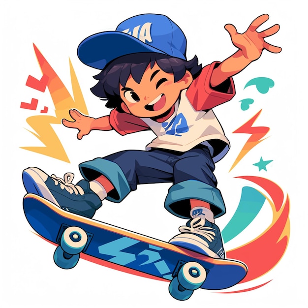 Vector un niño de jersey city hace skateboarding cuesta abajo al estilo de dibujos animados