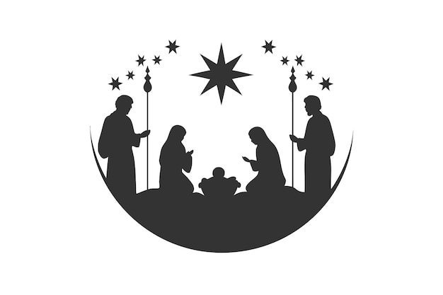 Vector niño jesús y tres reyes magos plantilla minimalista diseño de ilustración vectorial