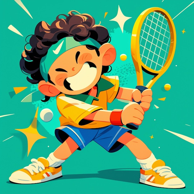 Vector un niño de johannesburgo juega squash al estilo de los dibujos animados