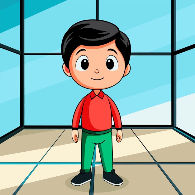 Vector niño joven dibujado a mano mascota personaje de dibujos animados pegatina icono concepto ilustración aislada