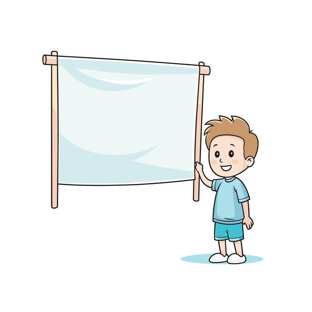 Niño joven sosteniendo un cartel en blanco mensaje niño sonriente presentando un cartel vacío texto listo