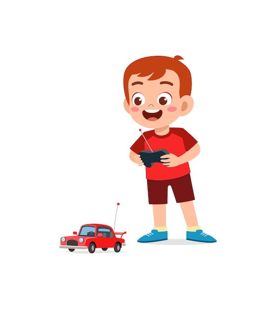 Niño juega con coche de juguete de control remoto