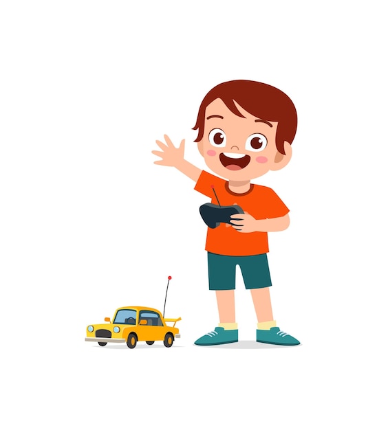 Niño juega con coche de juguete de control remoto