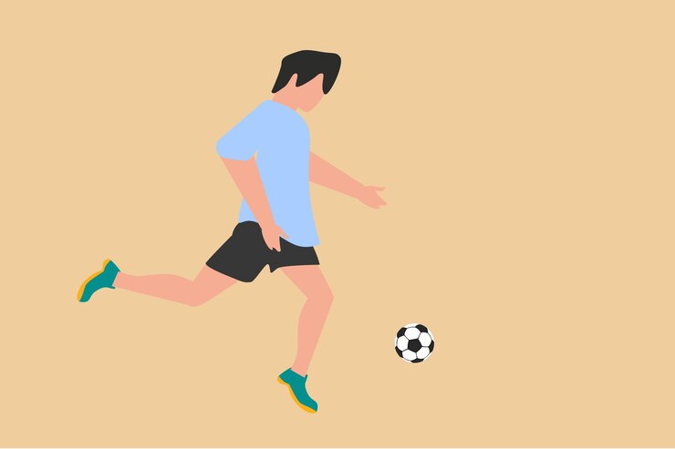 un, niño, juego, fútbol, ilustración