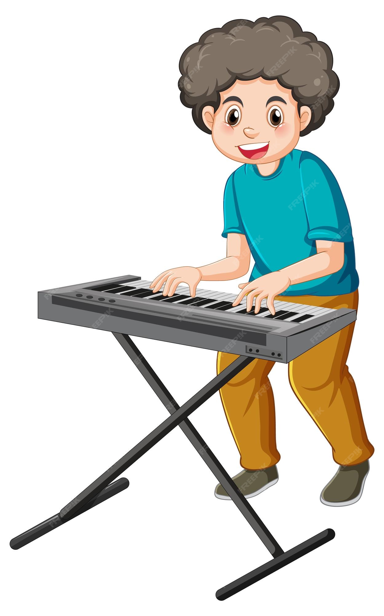 Niño, juego, teclado eléctrico, piano, | Vector Premium