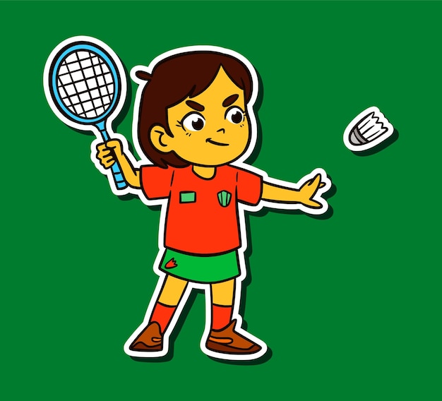 Niño jugando al bádminton Ilustración de pegatinas de Doodle