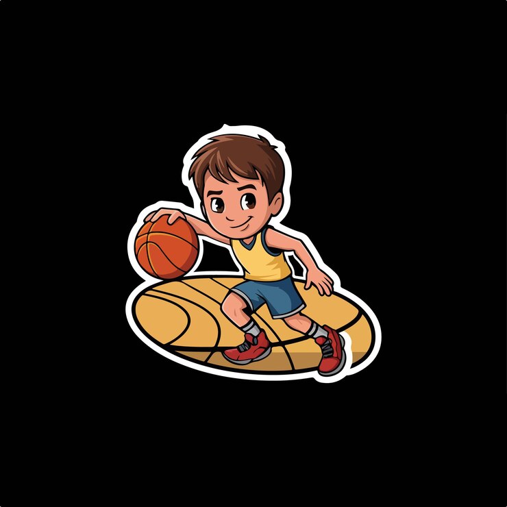 un niño jugando al baloncesto con un palo y una foto de un niño tocando baloncesto