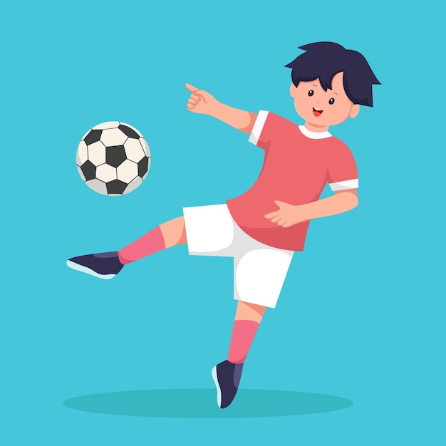 Niño jugando al fútbol ilustración de diseño de personajes