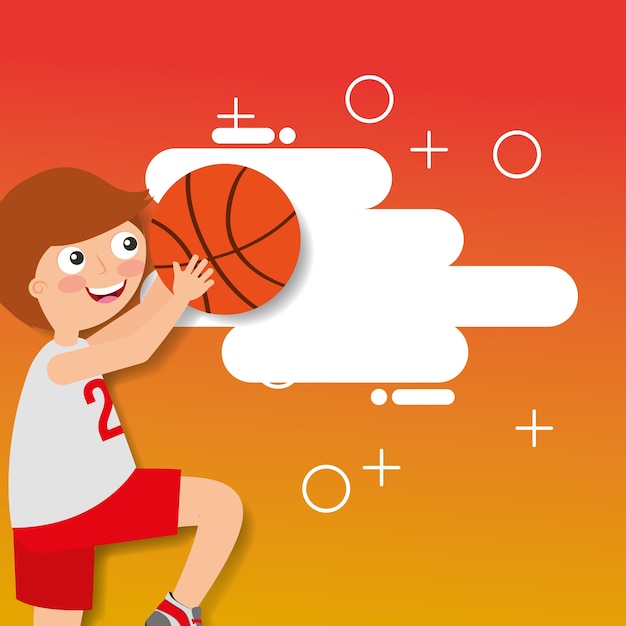 Vector niño jugando baloncesto deporte niños actividad