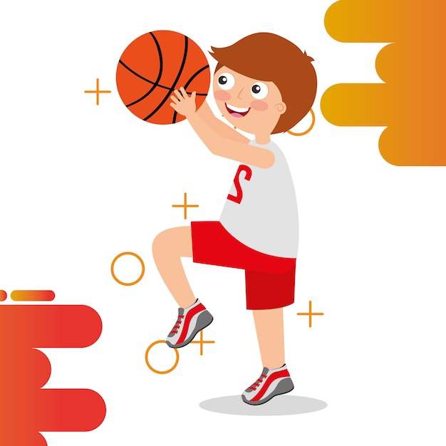 Vector niño jugando baloncesto deporte niños actividad