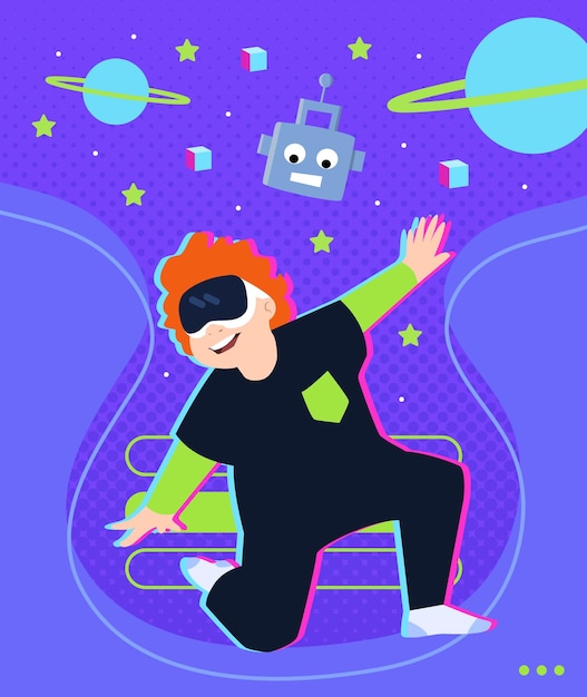 Niño jugando con casco de realidad virtual