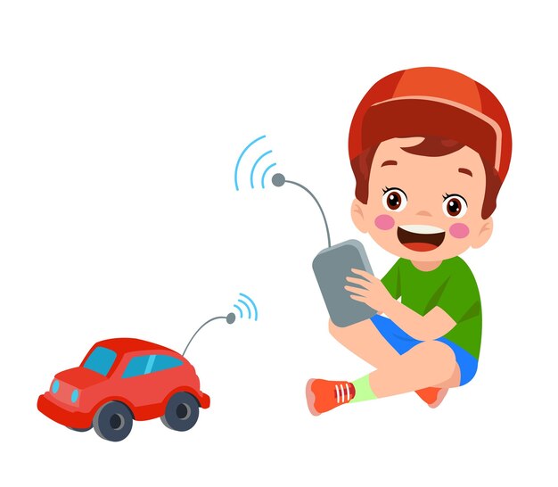 Niño jugando con un coche de juguete y un coche.