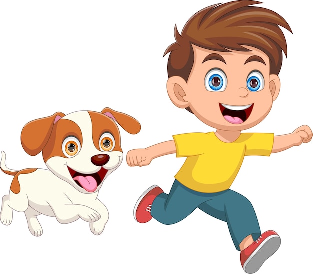 niño jugando y corriendo con su perro