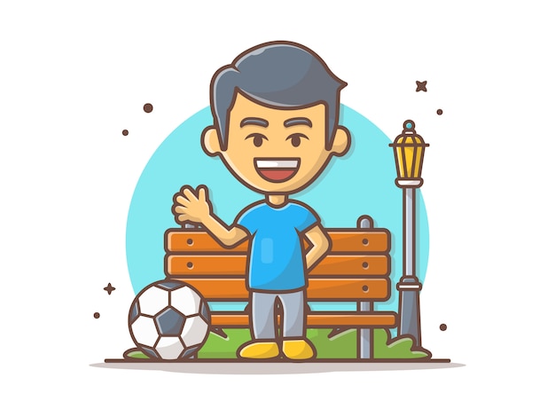 Niño jugando fútbol en el parque ilustración vectorial