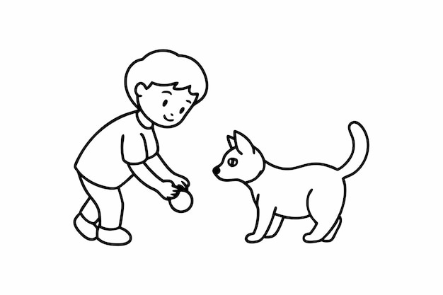 Niño jugando con la ilustración vectorial del perro