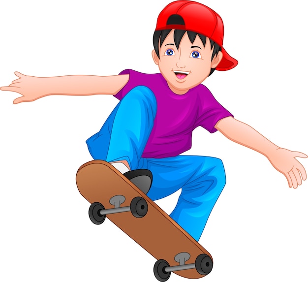 Vector niño está jugando patineta