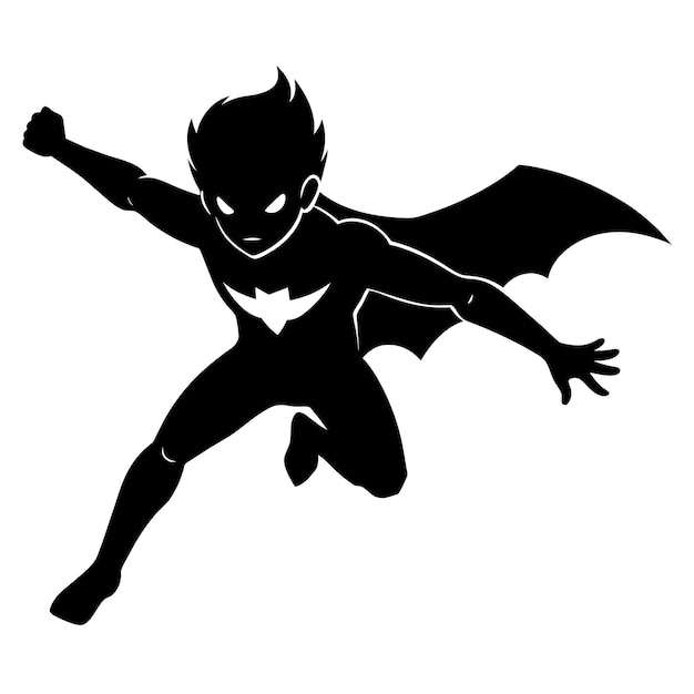 un niño jugando a superhéroe silueta vectorial fondo blanco 11