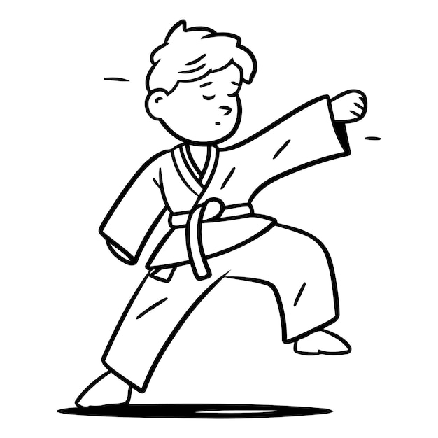 Vector niño de karate de dibujos animados en kimono