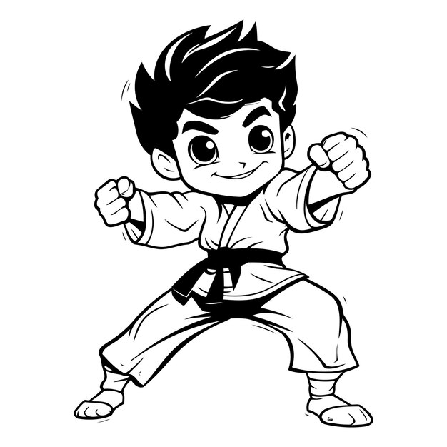 Niño de karate de un niño de karate blanco y negro