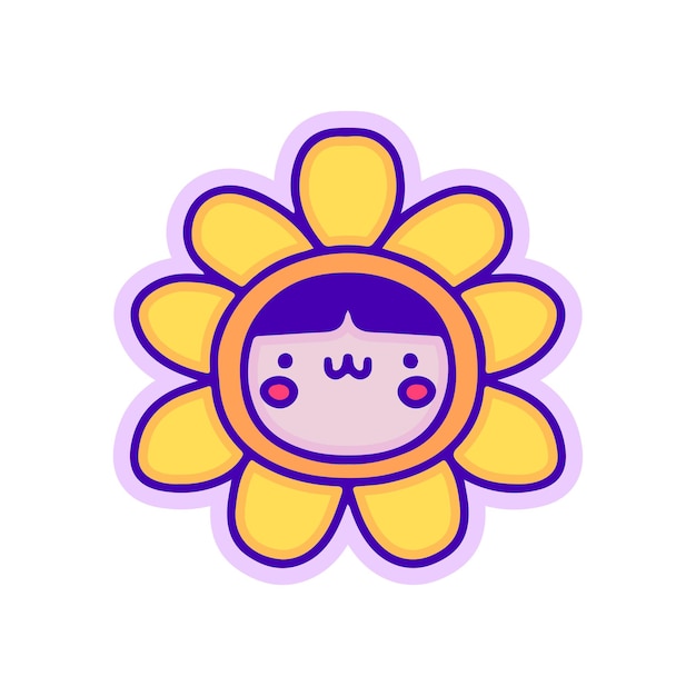 Niño kawaii disfrazado de girasol, ilustración para camisetas, pegatinas o prendas de vestir.