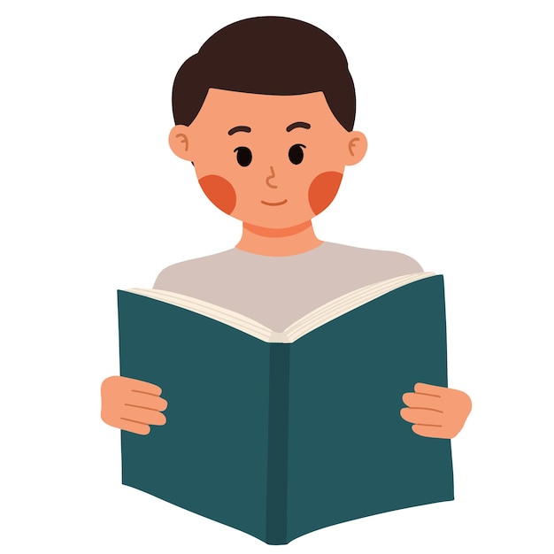 Vector un niño leyendo una ilustración de un libro