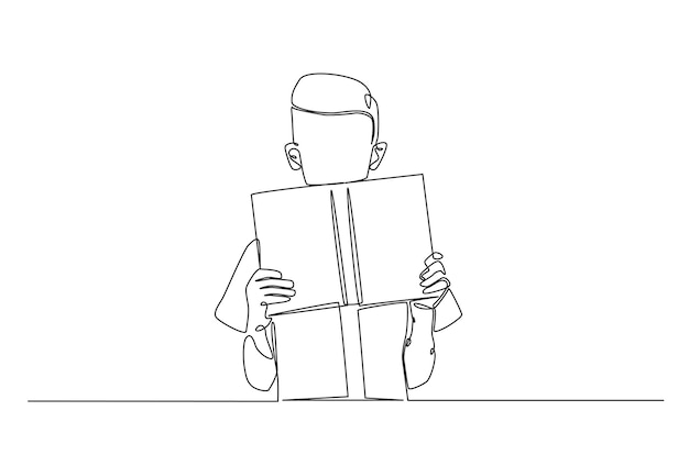 Niño leyendo un libro continuamente una línea dibujando una ilustración