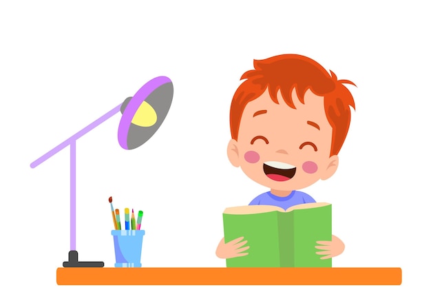 Niño leyendo un libro en el escritorio