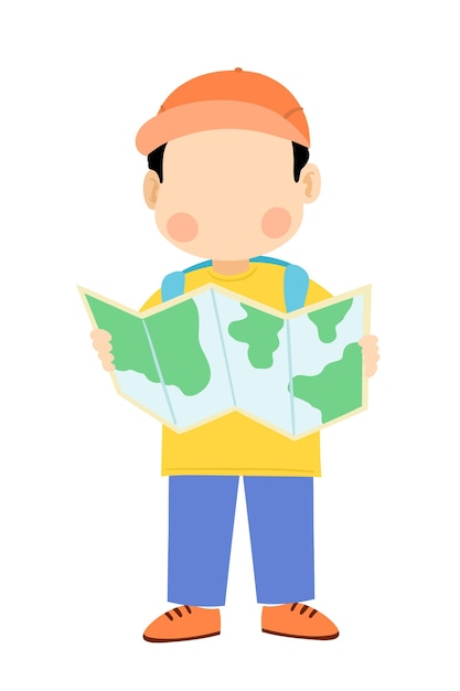 Vector un niño leyendo un mapa de viaje