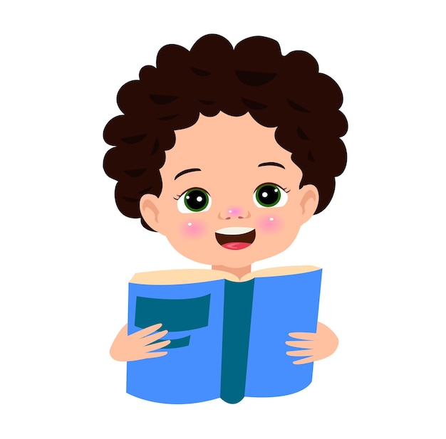 Un niño con un libro en las manos está leyendo un libro.