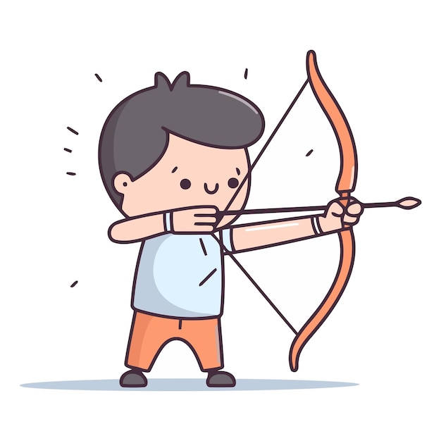 Un niño lindo apuntando con arco y flecha.