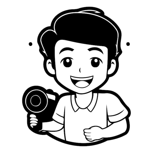 Vector niño lindo con cámara de video ilustración vectorial al estilo de dibujos animados