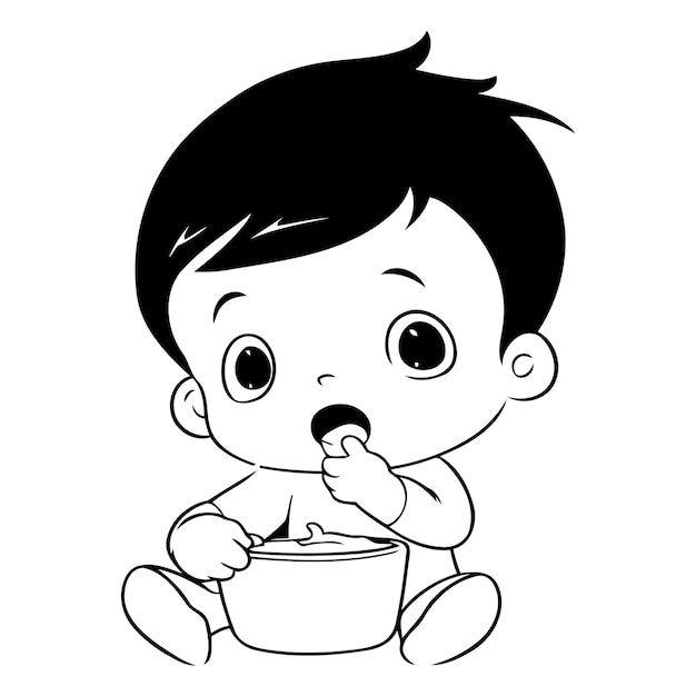 Vector un niño lindo comiendo de un cuenco.