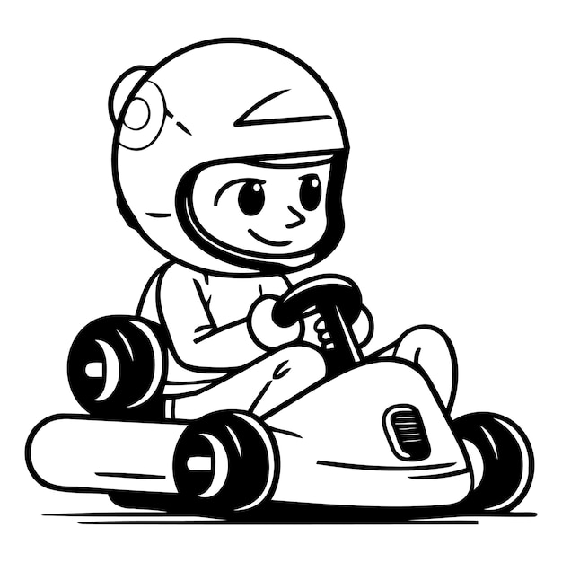 Vector un niño lindo conduciendo un gokart.