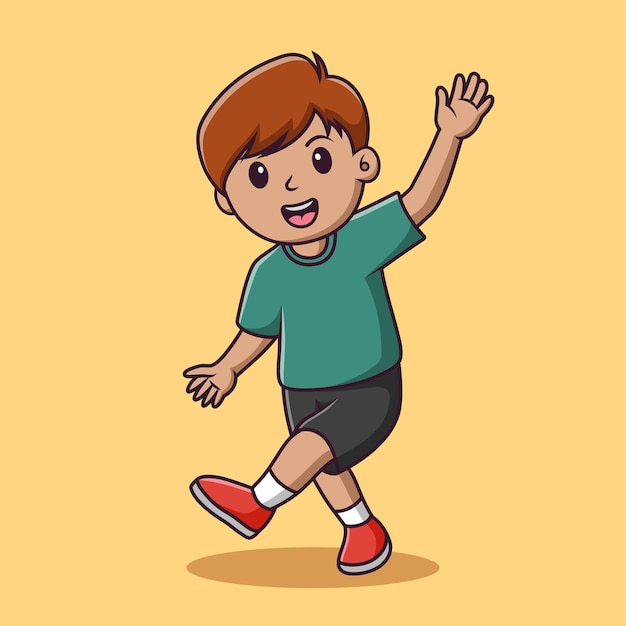 Un niño lindo de dibujos animados agitando la mano