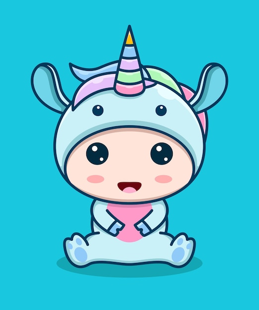 Vector niño lindo con un disfraz de unicornio lindos personajes de unicornio
