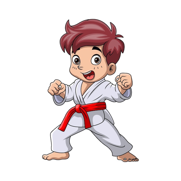 Un niño lindo entrenando karate