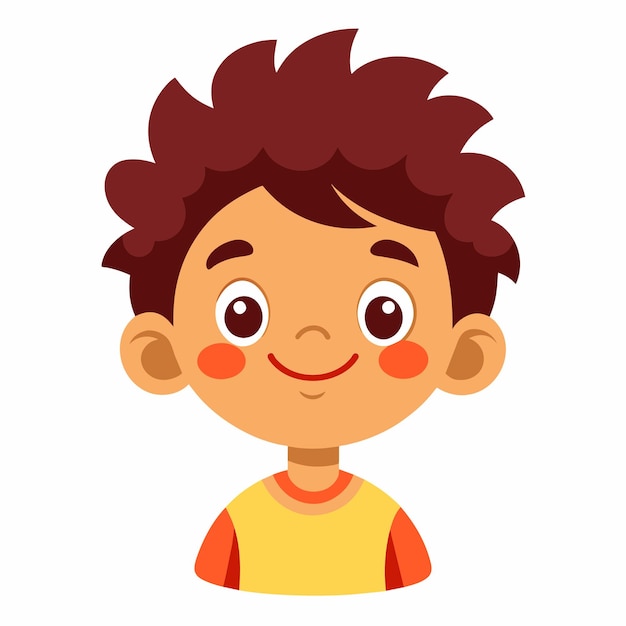 Vector niño lindo, feliz y sonriente, mascota dibujada a mano, personaje de dibujos animados, pegatina, icono, concepto aislado.