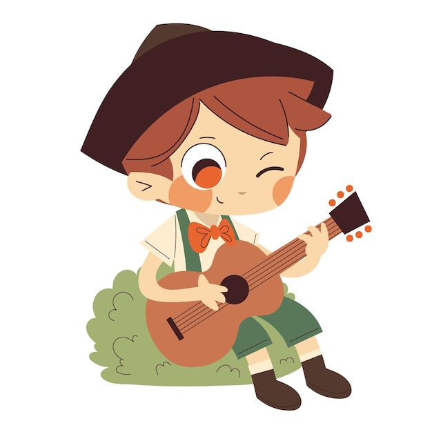 Vector un niño lindo con una guitarra.